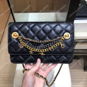 Chanel Wallet On Chain – WOC Lambskin Black Braided Chains - Image 4