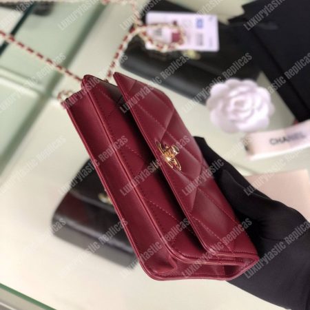 Chanel Wallet On Chain – WOC Lambskin Gold-Toned Metal Maroon - Image 5