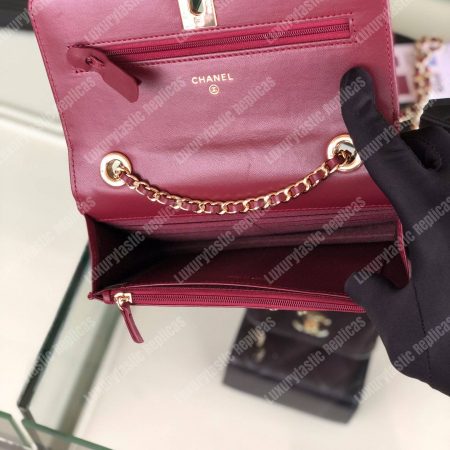 Chanel Wallet On Chain – WOC Lambskin Gold-Toned Metal Maroon - Image 7