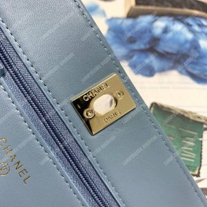 Chanel Wallet On Chain – WOC Chevron Lambskin Gold-Toned Metal Airforce Blue - Image 8