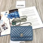 Chanel Wallet On Chain – WOC Chevron Lambskin Gold-Toned Metal Airforce Blue
