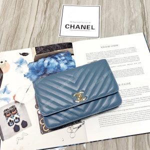 Chanel Wallet On Chain – WOC Chevron Lambskin Gold-Toned Metal Airforce Blue - Image 3