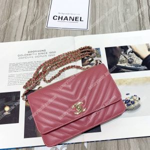 Chanel Wallet On Chain – WOC Chevron Lambskin Gold-Toned Metal Peach Pink - Image 3