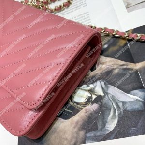 Chanel Wallet On Chain – WOC Chevron Lambskin Gold-Toned Metal Peach Pink - Image 8