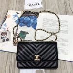 Chanel Wallet On Chain – WOC Chevron Lambskin Gold-Toned Metal Black
