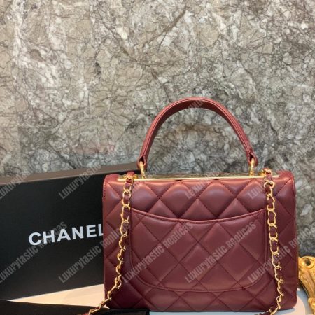 Chanel Small Flap Bag With Top Handle Burgundy-Gold - Image 7