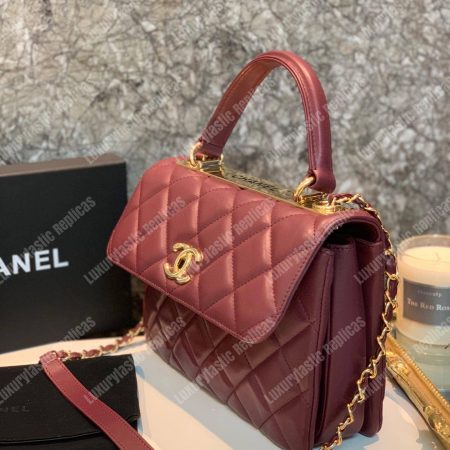 Chanel Small Flap Bag With Top Handle Burgundy-Gold - Image 6