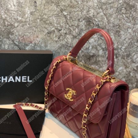 Chanel Small Flap Bag With Top Handle Burgundy-Gold - Image 3