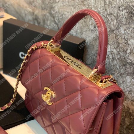 Chanel Small Flap Bag With Top Handle Burgundy-Gold - Image 5