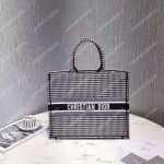 Dior Book Tote Bag In White and Black Embroidered Canvas Houndstooth Motif