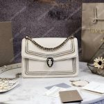 BVL Serpenti Diamond Blast Shoulder Bag White With Chain Motif