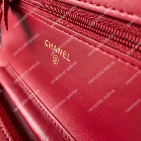 Chanel Wallet On Chain – WOC Lambskin Gold-Toned Metal Red - Image 8