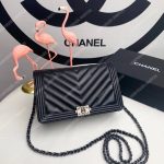 Chanel Le Boy Wallet On Chain – WOC Black Chevron Lambskin