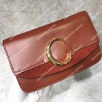 Chloe “C” Clutch With Chain In Shiny And Suede Calfskin Brown