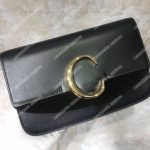 Chloe “C” Clutch With Chain In Shiny And Suede Calfskin Black