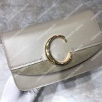 Chloe “C” Clutch With Chain In Shiny And Suede Calfskin Grey
