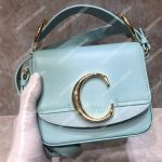 Chloe Mini Chloe C Bag In Shiny And Suede Calfskin Sky Blue