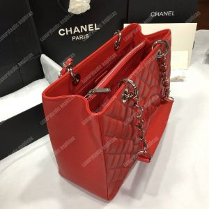 Chanel Large Shopping Tote Silver Tone Red - Image 4