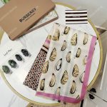 Burberry Oyster, Beige Monogram and Mariner Print Silk Scarf Archive Beige