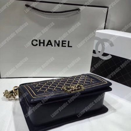 Chanel Boy Handbag Navy Blue - Image 6