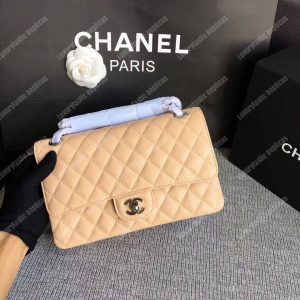 Chanel Medium Classic Handbag Beige Silver-Tone Metal - Image 3