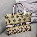 Dior Book Tote Bag Embroidered Canvas Geometric Motif Green
