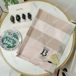 Burberry Cashmere Silk Scarf White Alabaster Pink TB Monogram