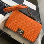 Chanel Boy Medium Caviar Leather Orange