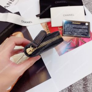 Chanel Classic Zipper Coin Purse Gold Tone Black - Image 5