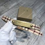 Burberry Brass Plaque Buckle Embossed Bridle Leather Belt Vintage Checker