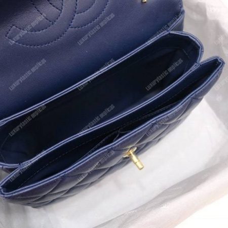 Chanel Small Flap Bag With Top Handle Navy Blue-Gold - Image 5