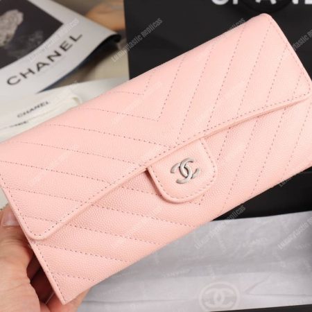 Chanel Classic Long Flap Wallet Chevron Caviar Pink - Image 4