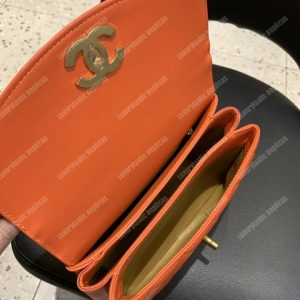 Chanel Flap Bag With Top Handle Lambskin Orange - Image 7