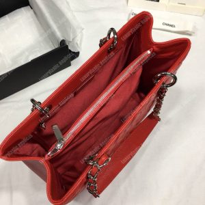 Chanel Large Shopping Tote Silver Tone Red - Image 8