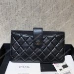 Chanel Classic Pouch Lambskin Leather Silver Tone Black