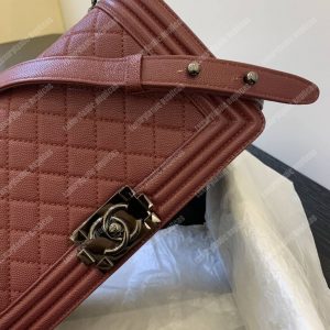 Chanel Boy Medium Caviar Leather Burgundy - Image 4