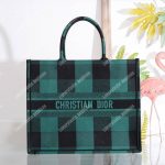 Dior Book Tote In Green & Black Embroidered Canvas