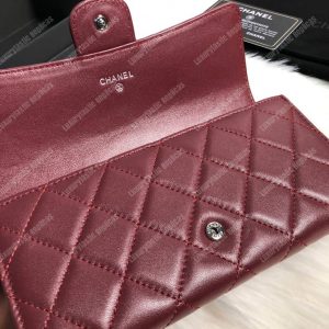 Chanel Classic Long Flap Wallet Lambskin Leather Burgundy - Image 7