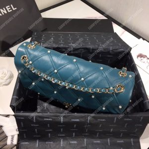 Chanel Flap Bag Iimitation Pearls Blue - Image 5