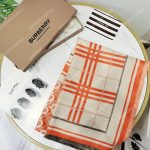 Burberry Check, Monogram and Striped Print Silk Scarf Orange