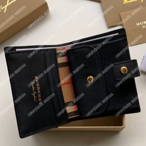 Burberry Small Vintage Check And Leather Folding Wallet Black - Image 6