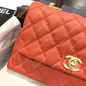 Chanel Flap Bag With Top Handle Orange - Image 4