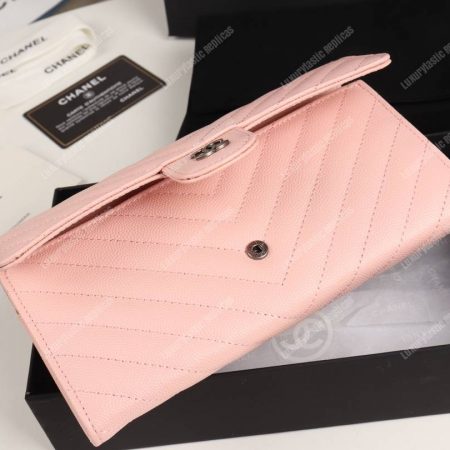 Chanel Classic Long Flap Wallet Chevron Caviar Pink - Image 5
