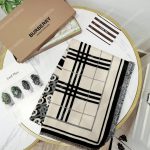 Burberry Check, Monogram and Striped Print Silk Scarf Black