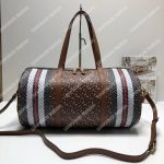 Burberry Medium Monogram Stripe E-canvas Barrel Bag Bridle Brown