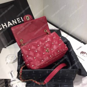 Chanel Flap Bag Iimitation Pearls Red - Image 7