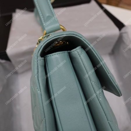 Chanel Small Flap Bag With Top Handle Light Blue-Gold - Image 8