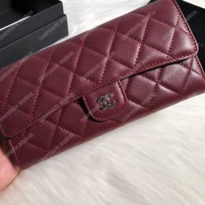 Chanel Classic Long Flap Wallet Lambskin Leather Burgundy - Image 3