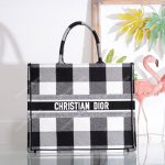 Dior Book Tote In Off-White & Black Embroidered Canvas