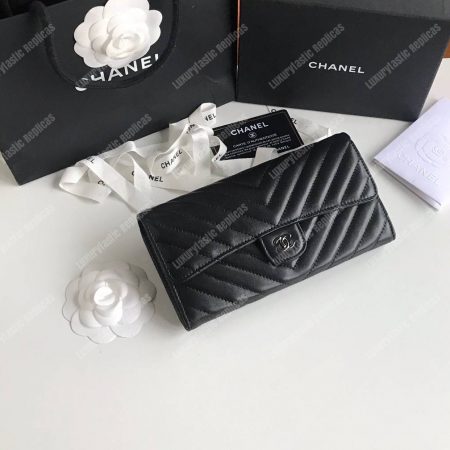 Chanel Classic Long Flap Wallet Chevron Lambskin Black - Image 3